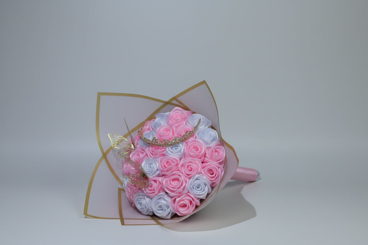 Butterfly Rose Bouquet - Pink & White