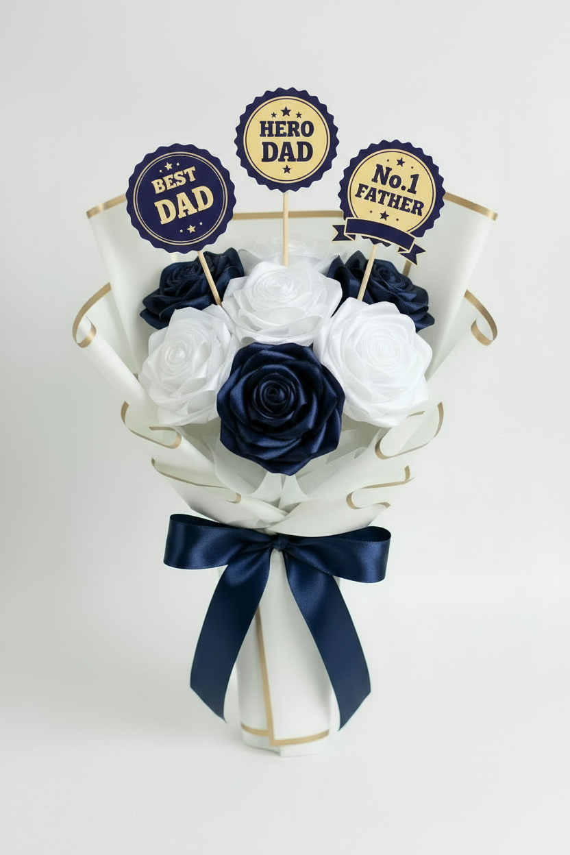 Father's Day Bouquet - 2 navy at back, 5 white at front