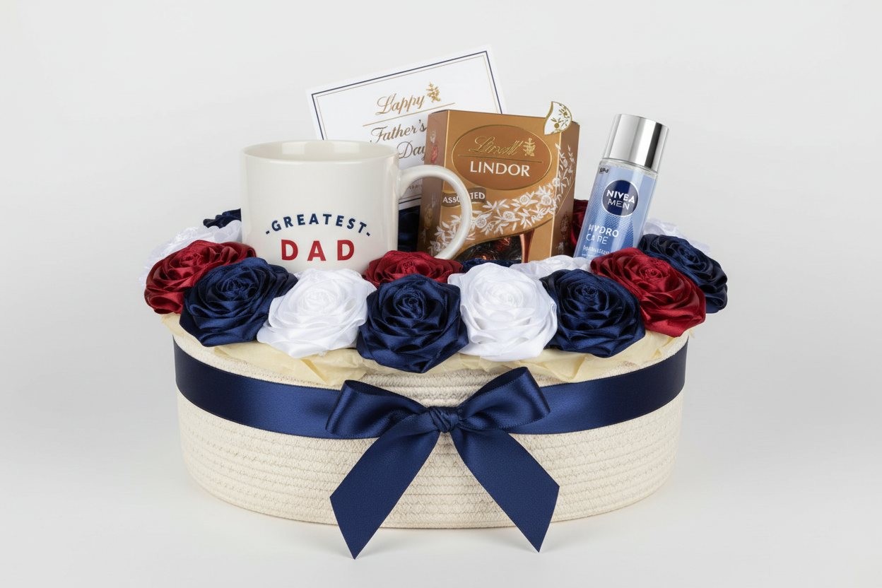 Father's Day Hamper - correct basket and themed roses