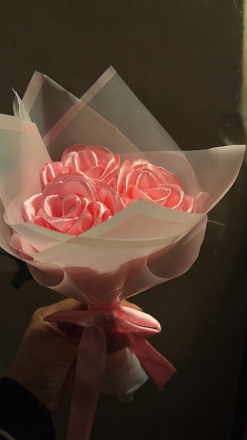 Pink Satin Rose Mini Bouquet