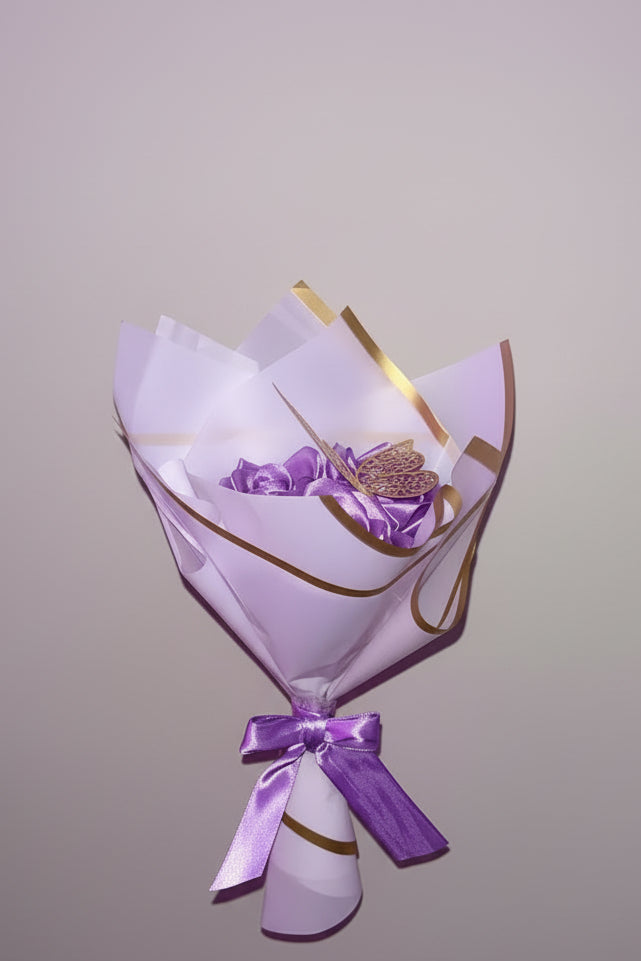 Purple Satin Rose & Butterfly Bouquet