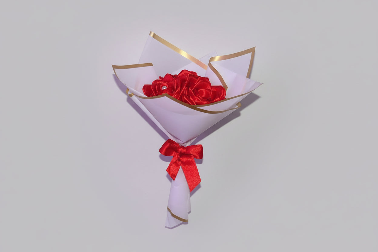 Red Satin Rose Bouquet with Pearl Detail