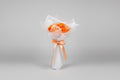 Orange Satin Rose Bouquet with Peach Ribbon (7 roses bouquet)